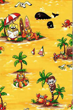 50kupueu Hawaiian Fabrics - Surfboards, monkeys, whales, cats, dogs, starfish, palm trees, umbrellas