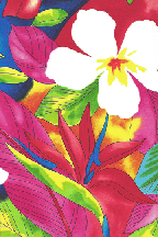 60o'lino All-Over. Stylized, watercolor floral with monstera
 		palms, and banana leaves.