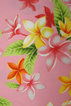 60'onini - Barkcloth Hawaii Fabrics - Vintage Style Hawaiian Botanical Fabric a tropical plumeria flowers on a cotton apparel fabric.