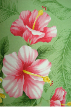 70kuina plumeria, hibiscus, on cotton poplin apparel fabric.