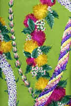70lole Tropical lei flowers on cotton broadcloth apparel fabric. 