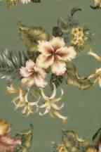 70pala Hibiscus, Ginger & orchids on slub dobby fabric apparel fabric.