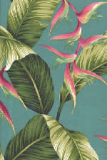 80palule Tropical Heliconia flowers, banana leaf, apparel cotton - tropical vintage style, Hawaiian botanical fabric..
