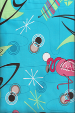 80welo vintage Hawaiian flamingos, space age palm fronds, abstracts