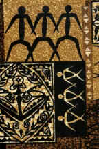 90lava Petra glyphs & Tiki masks  - non-upholstery  barkcloth fabric .
