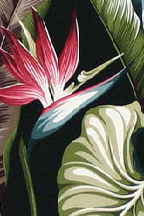 Bird Of Paradise Black Barkcloth Upholstery   - tropical vintage style, Hawaiian botanical fabric.
