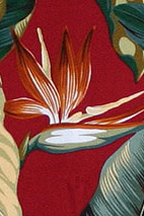 Bird Of Paradise Burgundy Barkcloth Upholstery  Hawaiian vintage style fabric