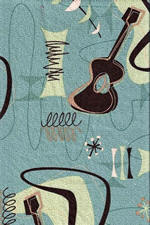 Jetson Sage Retro, vintage, Boomerang, abstract, atomic ukulele on a nubby barkcloth