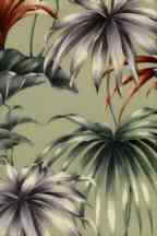 Kava Sage Palm Fonds on bark crepe textured  bark cloth fabric.