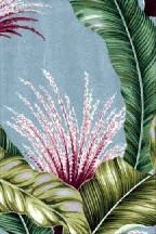 Lahi Blue Large Tropical Pink flowers on a vintage style barkcloth -blue barkcloth fabric.