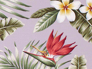 Mauna wili Mauve Tropical Hawaiian Bird Of Paradise and plumeria Flowers on bark crepe textured bark cloth fabric