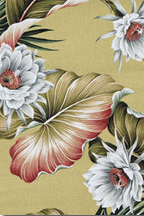 Night Blooming ceres flowers Tropical Hawaiian fabric - olive cotton bark crepe bark cloth fabric.