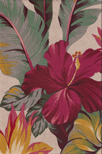 Pau Hana Natural - Hibiscus & Bird Of Paradise Flowers on nubby bark cloth fabric 