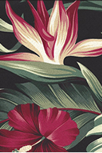 10puahi Tropical Hawaiian Bird Of Paradise and Hibiscus Flowers on apparel weight cotton fabric.
