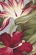 20puahi Tropical Hawaiian Bird Of Paradise and Hibiscus Flowers on apparel weight cotton fabric.