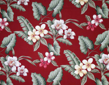 10olelo Abstract, Sixties hula girl, Plumeria flowers on cotton broadcloth apparel fabric