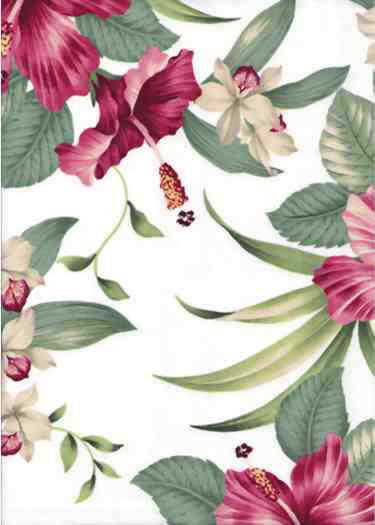 30nohea Hibiscus, orchids, apparel cotton Hawaiian vintage style fabric.