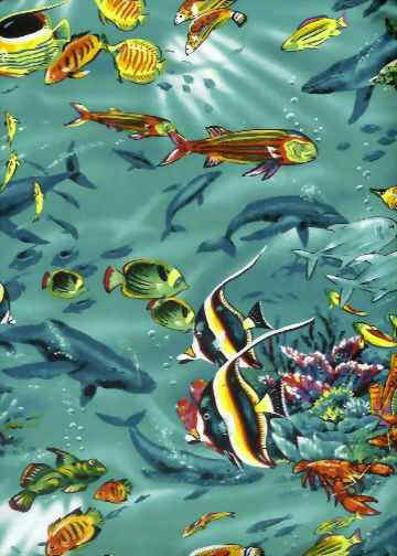 80loko Aqua, Tropical Fish - on cotton broadcloth fabric.