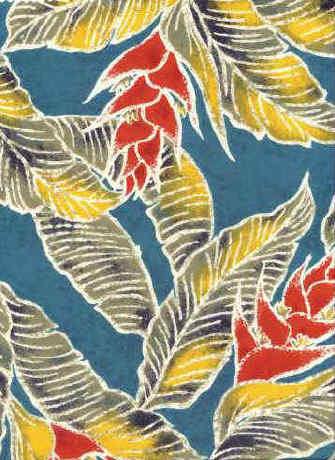 80maalea Tropical Hawaiian aqua, Leafy & Heliconia - on cotton broadcloth fabric, apparel cotton Hawaiian vintage style fabric.