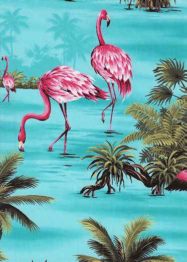 80pohu aqua, Flamingos and Palm Trees on a broadcloth apparel