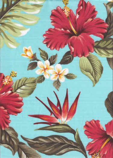 80puaki, plumeria, Bird of Paradise and Hibiscus cotton barkcloth fabric, vintage, retro fabric.