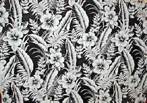 Black & White Hawaiian Hibiscus, heliconia, cotton fabric 
