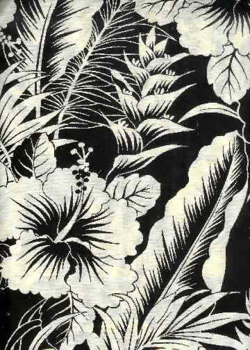 Black & White Hawaiian Hibiscus, heliconia, cotton fabric