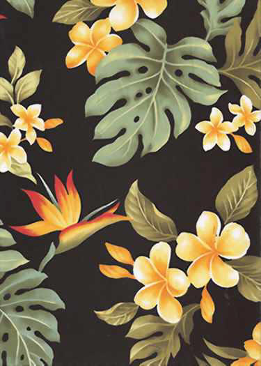 10lelina Tropical Tropical Plumeria & Bird Of Paradise Flowers on a Hawaiian cotton broadcloth fabric.