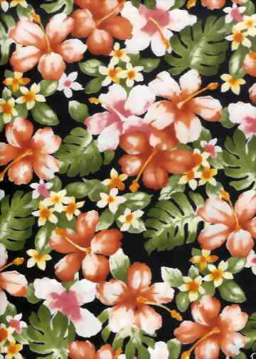 10loa'a hibiscus, plumeria, apparel black cotton, Hawaiian vintage style fabric 