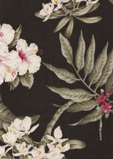 10pua Tropical Hawaiian Orchids, Bougainville & Hibiscus flowers - cotton barkcloth fabric.