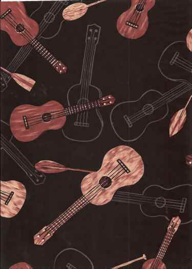 10ukulele Black, ukulele instruments on a cotton apparel fabric, apparel cotton Hawaiian vintage style fabric
