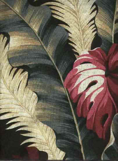 10tantalus Tropical Hawaiian Feather leaves on a taupe non-upholstery barkcloth.