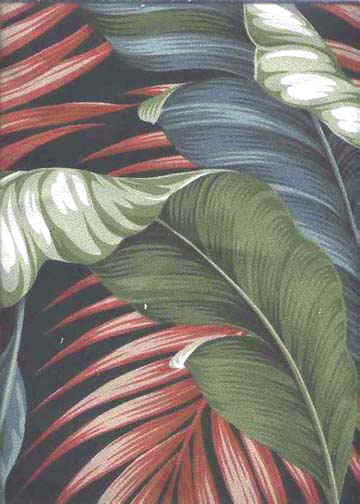 Banana Leaf Black Tropical Hawaiian orchid & plumeria flowers, cotton apparel fabric.