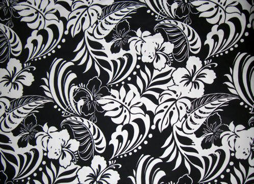 10loma Abstract hibiscus, 60's, sixties, mod black & white broadcloth cotton apparel fabric
