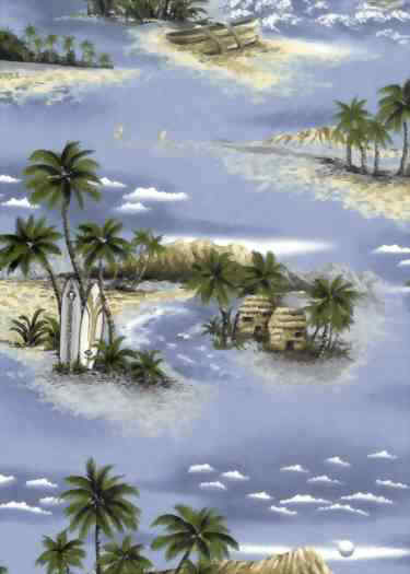 20one. Surfboards, Ocean &amo; Hula Huts, retro fabric, cotton apparel fabric.