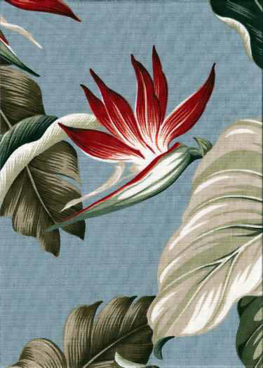 20kealoha. Bird of Paradise Flowers on a Leafy Wide Non-Upholstery Barkcloth.