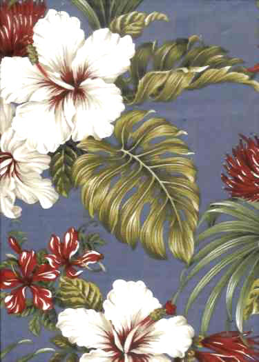 20lehua, Hibiscus, plumeria & lehua flowers - on 
   		a non-upholstery cotton barkcloth fabric
