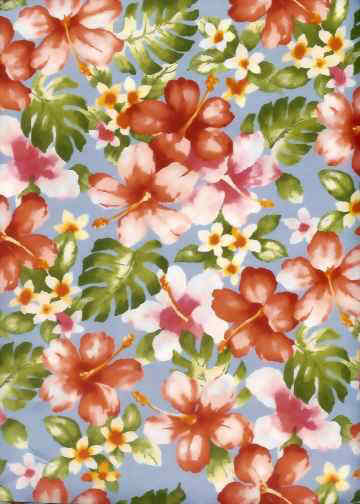 10loa'a hibiscus, plumeria, apparel blue cotton, Hawaiian vintage style fabric 