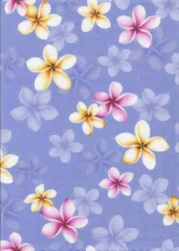 20plumeria blue, Plumeria Flowers - broadcloth, apparel cotton Hawaiian vintage style fabric