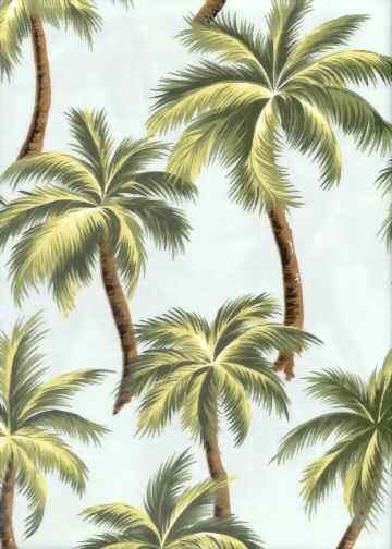 20poho blue background with palm trees, apparel cotton Hawaiian vintage style fabric