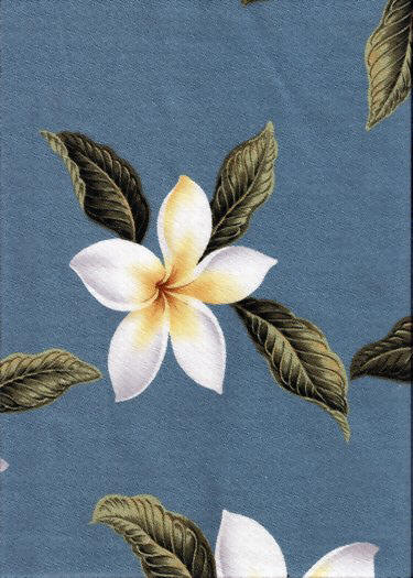 Plumeria Frangipani Flowers on a Blue colored cotton Upholstery Fabric