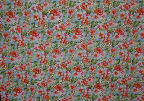20loa'a hibiscus, plumeria, apparel blue cotton, Hawaiian vintage style fabric 
