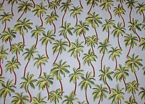 20poho, blue background with palm trees, apparel cotton Hawaiian vintage style fabric