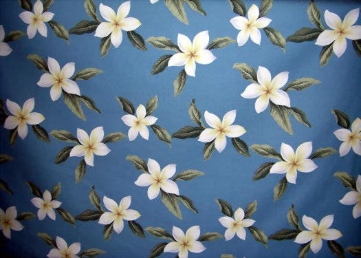 Plumeria Frangipani Flowers on a Blue colored cotton Upholstery Fabric