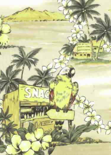 90kapili Tropical parrots, birds, palm trees, hibiscus cotton apparel fabric