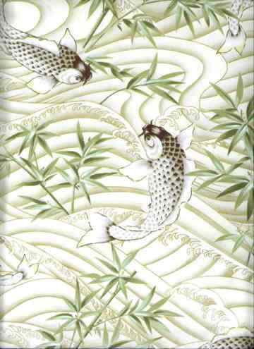 70koi Tropical Hawaiian Tropical carp or koi fish on cotton poplin apparel fabric.