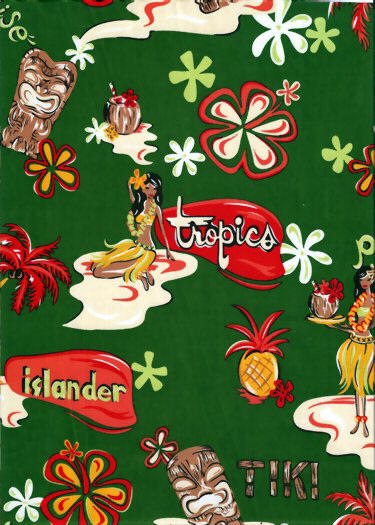 70akua green, tiki, hula girls, retro fabric