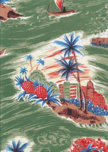 70kela green-rayon, Sailboats, Waikiki, Hawaiian ocean scenic view, palm trees