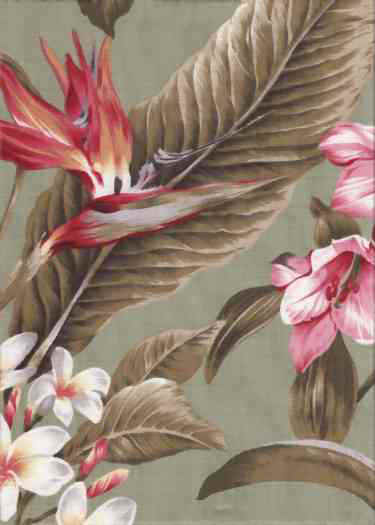 70pali sage, Hibiscus, plumeria, bird of paradise & Orchid flowers
 		cotton non-upholstery barkcloth fabric