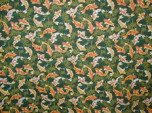 Oriental Japanese koi - carp fish on cotton broadcloth apparel fabric